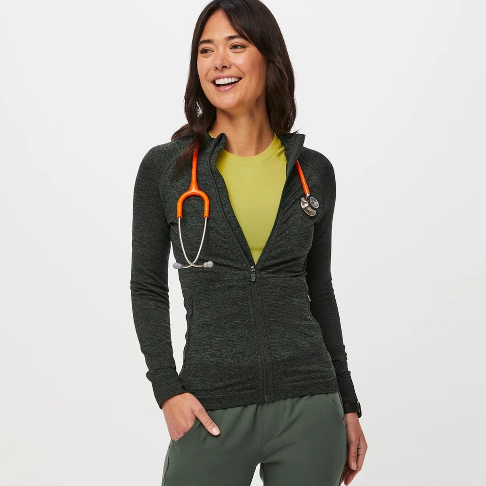 Figs Dark Green Full-Zip Hoodie